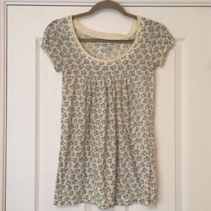 Creamy Blue-Flowered Top